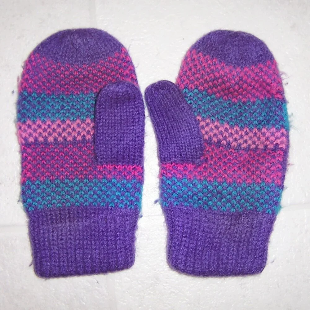 Girls Heart Knit Mittens Vintage 90s Size 4-6x